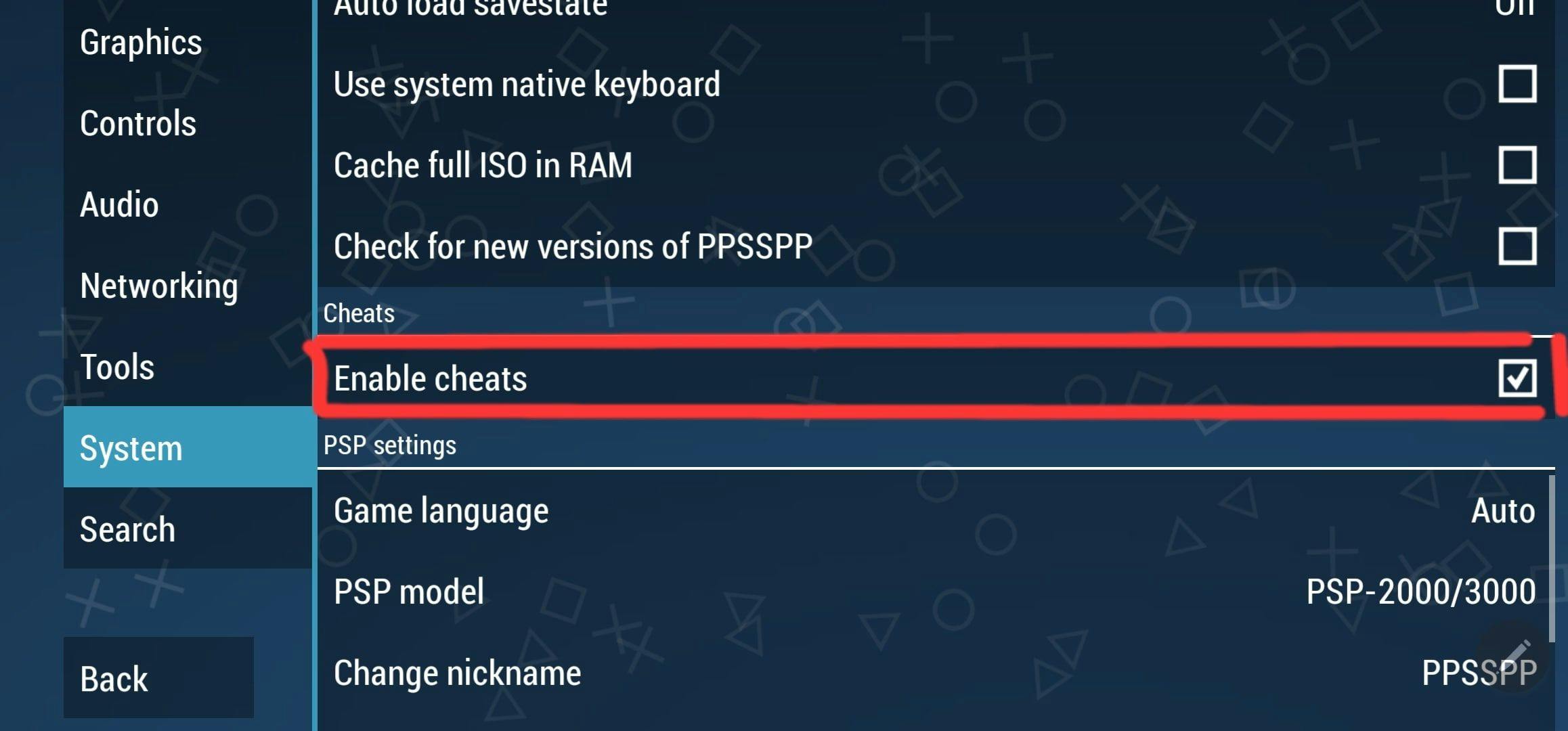 Enable the Cheat Option